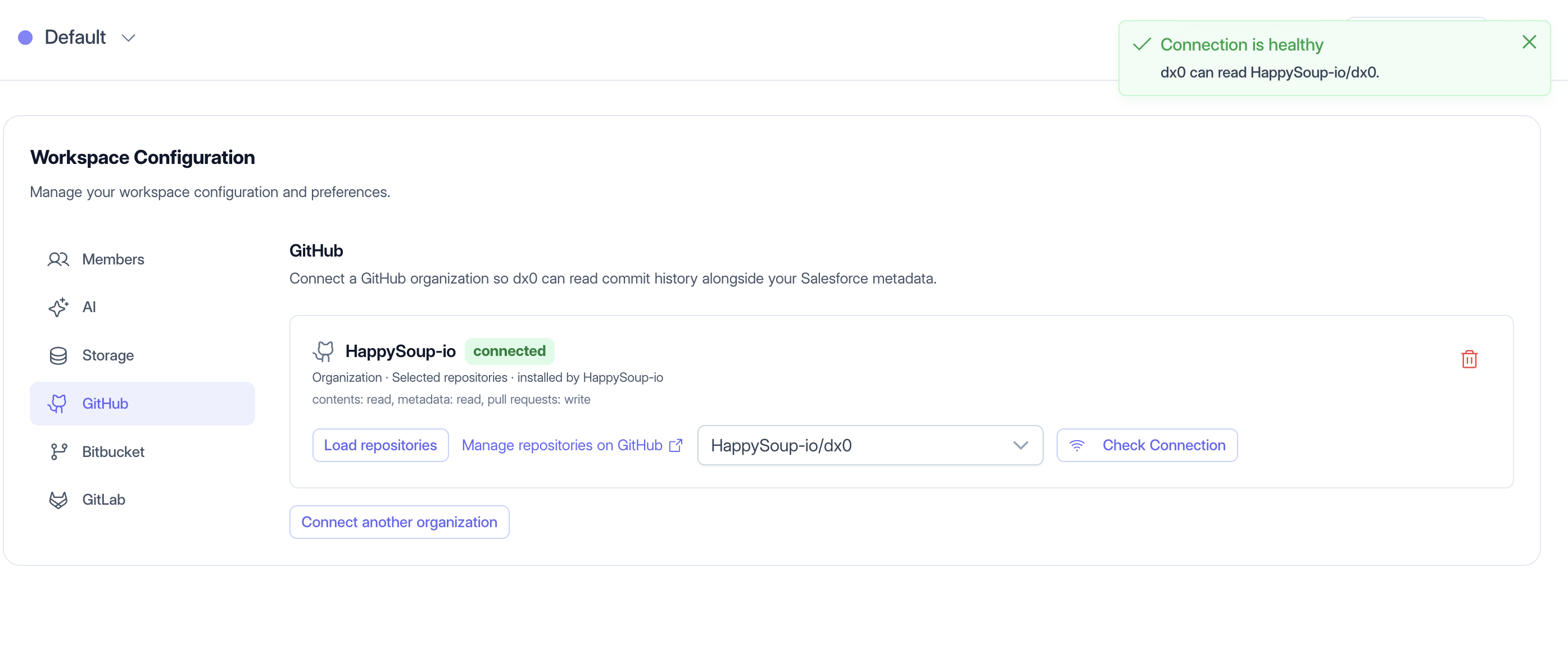 Checking the GitHub connection