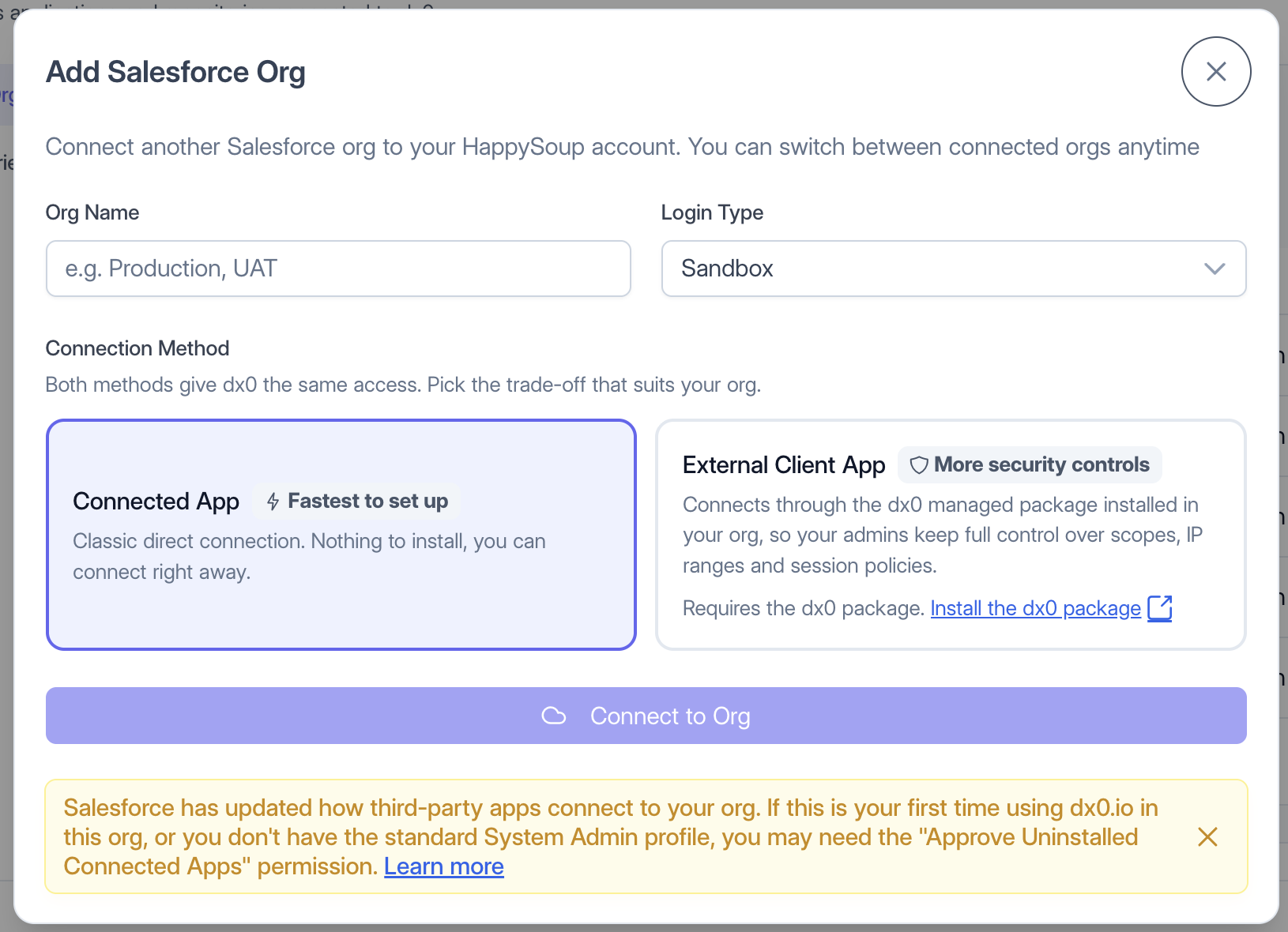The Add Org form