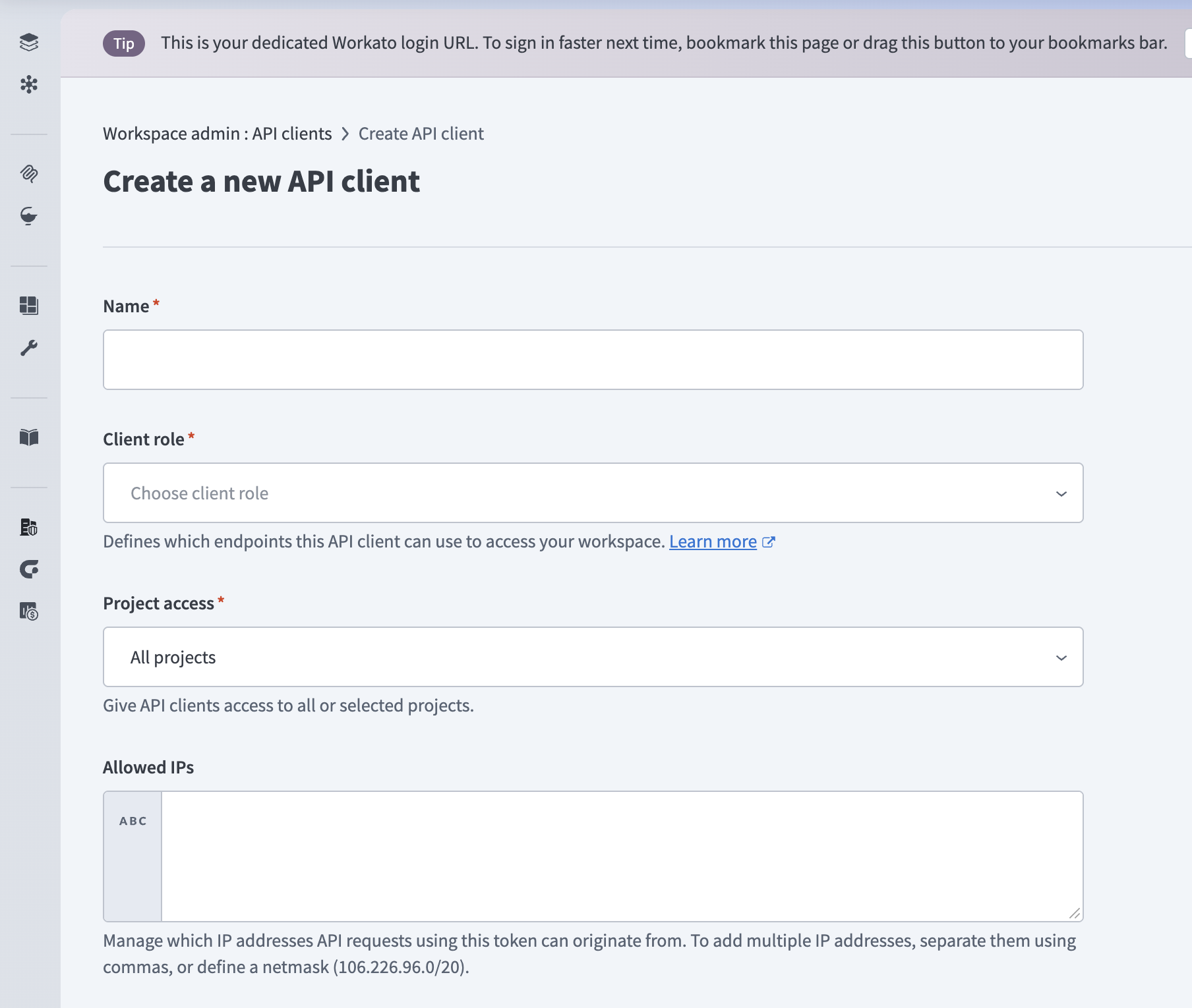 API clients in Workato