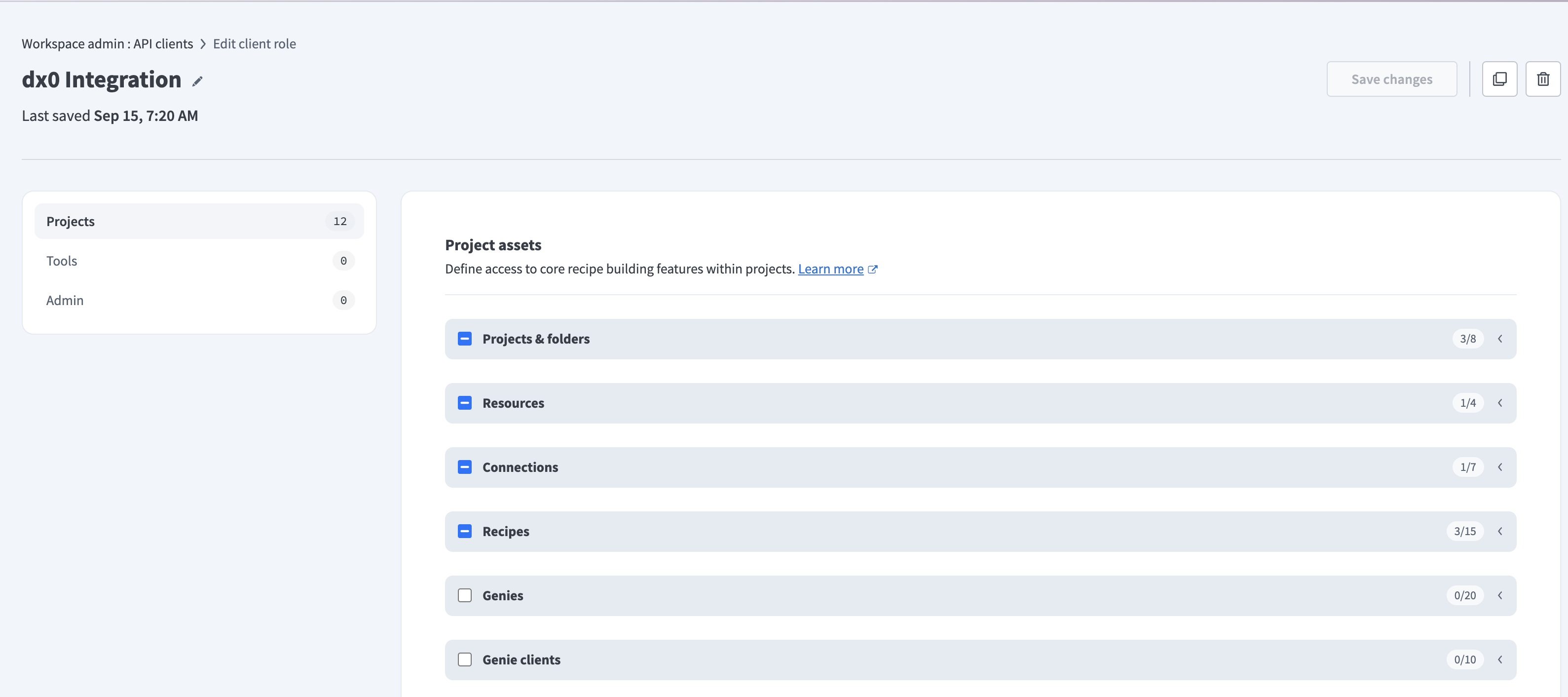 Setting project scopes on the API client